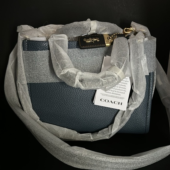 NWT Coach Rogue Bag 25 In Regenerative Leather Dark Denim Purse handbag Blue - Picture 11 of 13